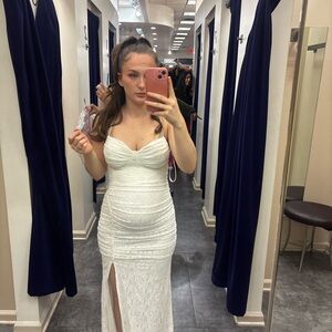 Windsor White Lace Spaghetti Strap Long Dress With Slit